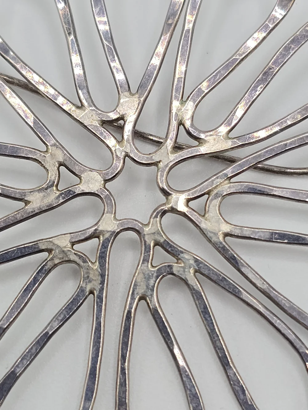 VTG Abstract Starburst Brooch Modernist Pin Silver Tone Handmade 2.5